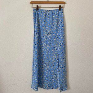 Blue Floral Midi Skirt